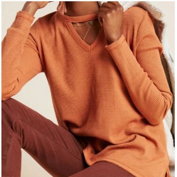 TLA Nadia Cut Out Waffle Knit Long Sleeve Shirt Womens Size XS Terracotta - Picture 2 of 7